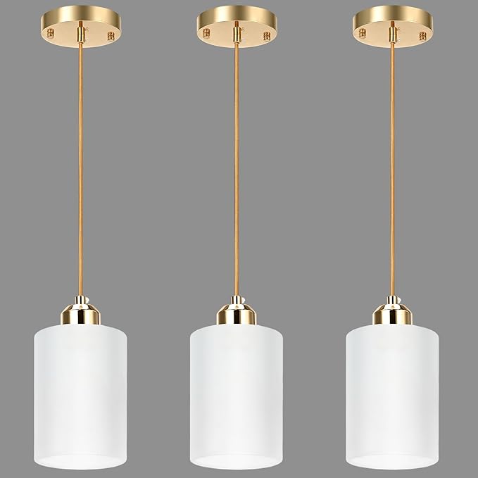 3 Pack Pendant Lights Kitchen Island, Gold Pendant Light Over Island, Modern Glass Island Lights for Kitchen,Adjustable Length, Perfect for Dining Room and Home Decor