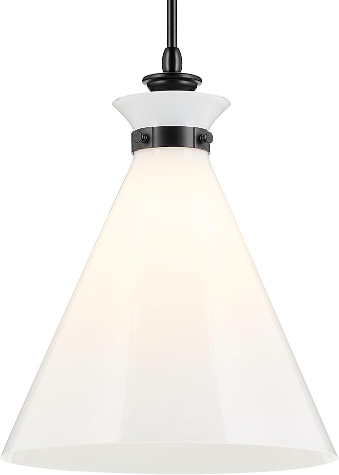 Kichler Laria 1-Light Pendant, Updated Traditional Light, Sloped Ceiling Compatible, for Kitchen with Opal Glass in Black (19.75" x 16"), 52775BK