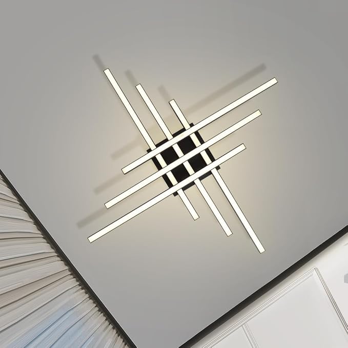 Modern LED Ceiling Lights 43.3" Black Flush Mount Ceiling Light Fixture Sputnik Dimmable Ceiling Lights with Remote Control for Bedroom Living Room Kitchen Room(6 Lights)