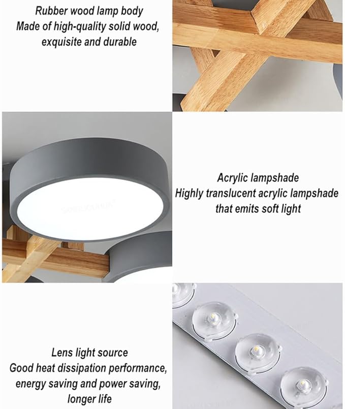 8-Lights LED Ceiling Light Fixture,44 Inch Modern Ceiling Lights Flush Mount Wooden 96W Chandelier for Living Room Bedroom Kitchen,Dimmable 3000K/4000K/6000K Temperatures Selectable, Grey