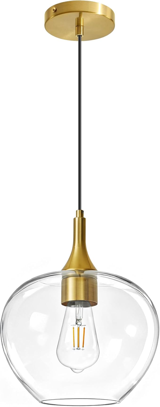 Glass Pendant Lights Kitchen Island, 9.45'' Brass Gold Pendant Lighting Fixtures, Modern Hanging Ceiling Light with Clear Glass Shade for Farmhouse Dining Room Bedroom Hallway(1 Pack)