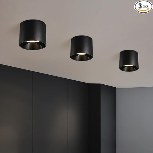 Flush Mount LED Ceiling Light Fixture, 20W Dimmable & 3000K/4000K/6000K Adjustable Ceiling Lights, Modern Close to Ceiling Lamps for Closet Hallway Kitchen Entryway Living Room, 4.7Inch, Black, 3 Pack