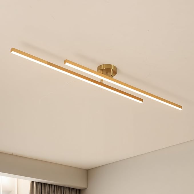 Gold Modern Sputnik Chandelier Ceiling Light Fixtures,2-Lights Industrial Metal Semi Flush Mount Ceiling Light for Bedroom Dining Room Living Room Kitchen Hallway(Gold, 2 Head)