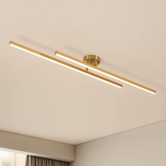 Gold Modern Sputnik Chandelier Ceiling Light Fixtures,2-Lights Industrial Metal Semi Flush Mount Ceiling Light for Bedroom Dining Room Living Room Kitchen Hallway(Gold, 2 Head)
