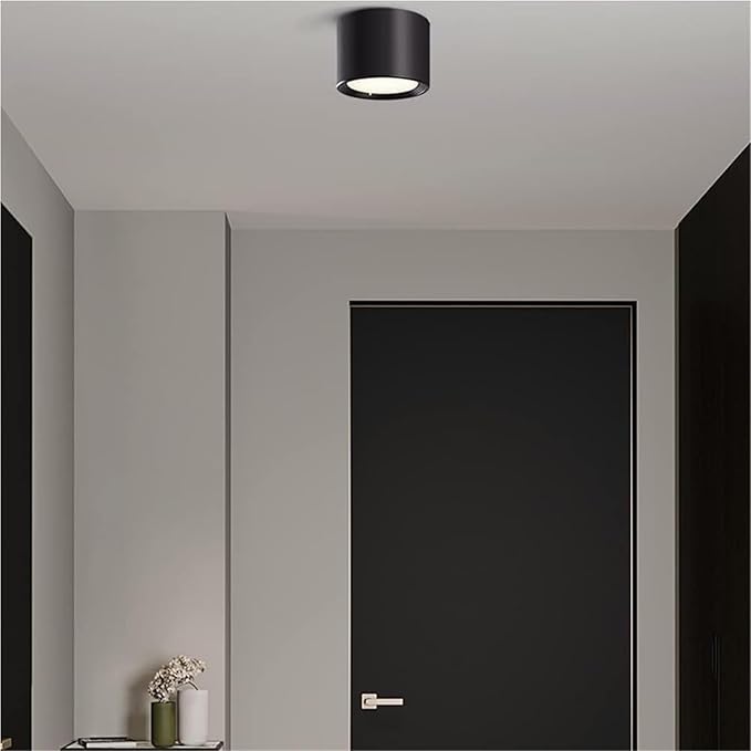 Round Ceiling Light Mid Century Modern Nordic Minimalist Downlight Small Close to Ceiling Lighting Fixture for Living Room Porch Balcony Aisle Corridor Home(Black-8CM,White Light -6000k)