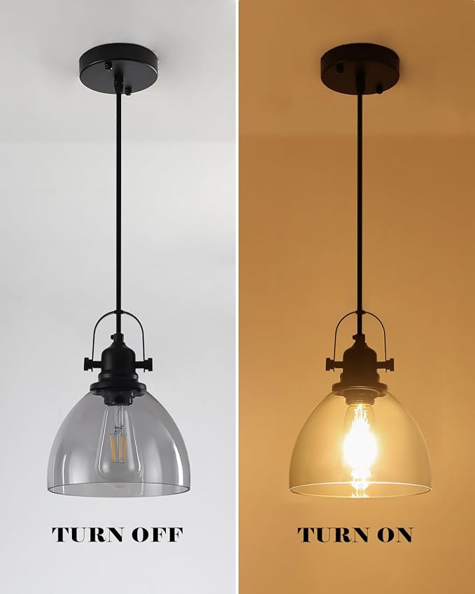 Smoke Gray Glass Pendant Lights Kitchen Island, 7.5 inch Island Pendant Lights for Kitchen, Modern Clear Kitchen Pendant Light 2-Pack, Farmhouse Pendant Lights for Kitchen, Bedroom, Bathroom