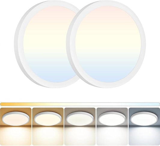 LED Flush Mount Ceiling Light: 7 inch 2Pack Super Slim Dimmable & 5CCT (2700-6500K) Kitchen Lighting Fixtures Ceiling - 12W White Low Profile Ceiling Lamp for Bedroom Garage Hallway