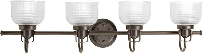 Progress Lighting Archie Collection 4-Light Clear Double Prismatic Glass Coastal Bath Vanity Light Venetian Bronze