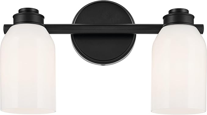 Kichler Shae 15" 2-Light Bathroom Vanity Light Fixture with Cased Opal Glass in Black, Modern Coastal Style for Mirror, Powder Room, Bathroom Lighting (15" W x 9" H), 55201BK