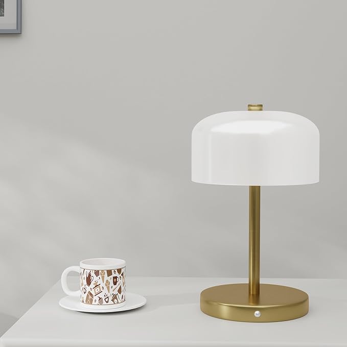 Small Portable Cordless Table Lamp, 3-Way Dimmable Touch Rechargeable Battery Powered Mushroom Lamp Bedroom Dining Table Living Room Shelf Decor,Gold