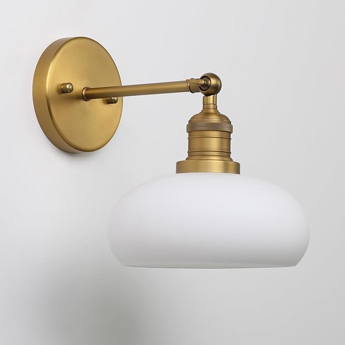 Pathson Milk White Glass Wall Sconce Lamp, Hardwired Vintage Bathroom Vanity Light Fixture for Wall Painting, Living Room, Foyer, Kitchen Sink, Bedroom, Farmhouse Lighting