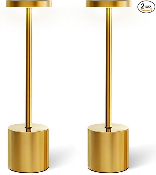 AUDLES Gold Cordless Table Lamp Set of 2, 5000mAh Rechargeable Lamp with Touch Control & Stepless Dimming, 3 Light Modes, IP54 Waterproof Portable Light for Dining Table, Patio, Bedroom, Power Outage