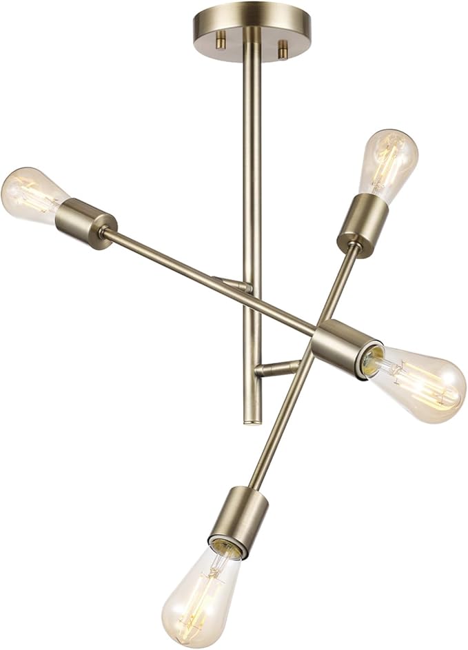 Globe Electric 66000073 4-Light Semi-Flush Mount Adjustable Arm Ceiling Light, Matte Brass, Pivoting Arms, Bedroom Lighting Fixtures Ceiling, Dining Room Fixture, Lighting for Hallway