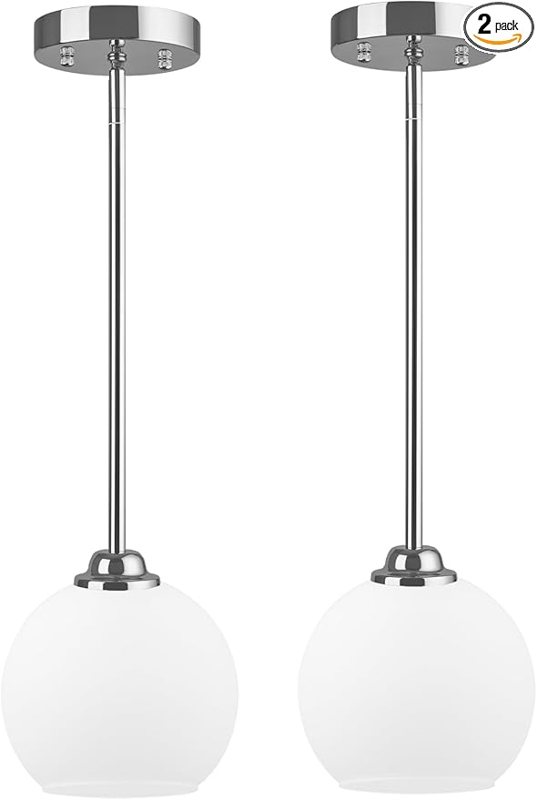 Modern Pendant Light Fixtures 2 Pack, Chrome Pendant Lights with Frosted Glass Shade,Pendant Lights Kitchen Island, Kitchen Pendant Lighting Over Island, Hanging Lights for Kitchen