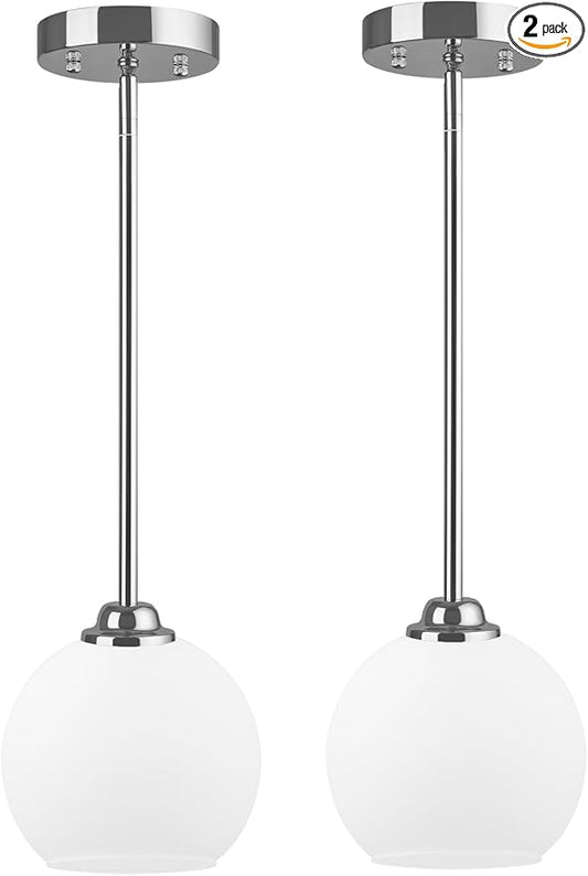 Modern Pendant Light Fixtures 2 Pack, Chrome Pendant Lights with Frosted Glass Shade,Pendant Lights Kitchen Island, Kitchen Pendant Lighting Over Island, Hanging Lights for Kitchen