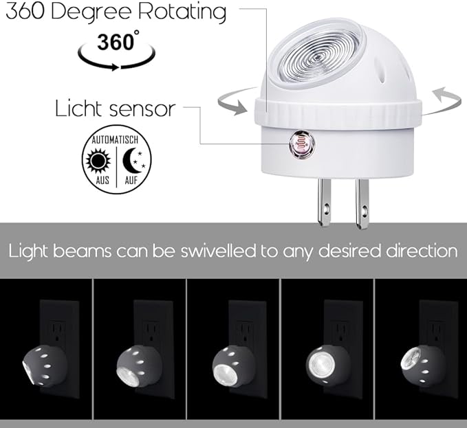 Emotionlite Plug-in Night Lights, Neutral White LED Nightlight, 360° Rotation, Dusk to Dawn Sensor, Kids, Adult, Bedroom, Hallway, Bathroom,Kitchen, Stairways, Corridor, 6 Pack