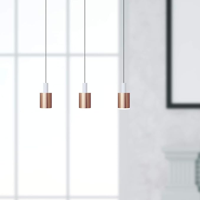 Virgo 3 Mini Pendant Lighting White-Copper - LED Hanging Light Fixture for Kitchen Island, Bar, Foyer - Cluster Pendants - Dimmable, Adjustable Wire, Lamp Bulb Included