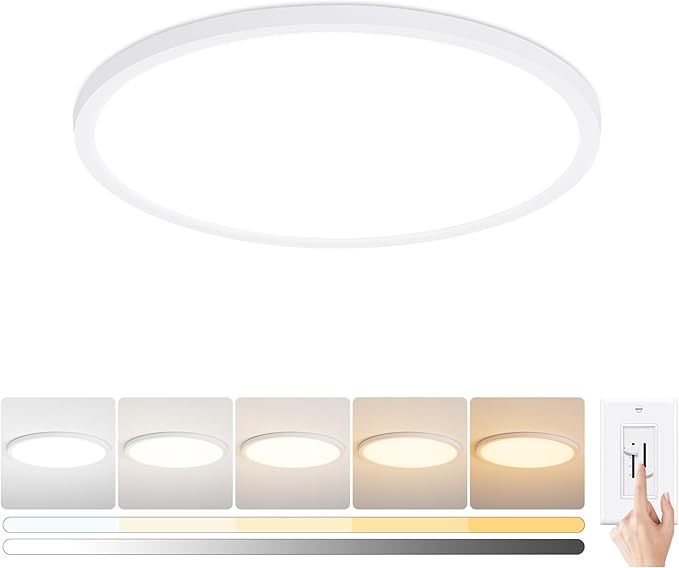 12 inch Led Ceiling Light, 24W Ultra Thin Dimmable Flush Mount Light, 2700K/3500K/4000K/5000K/6500K Selectable Round Ceiling Lamp for Bedroom Kitchen Living Room