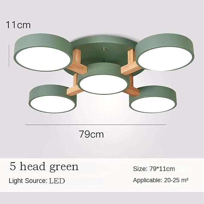LED Ceiling Light Fixture,32 Inch 5-Lights Modern Ceiling Lights Flush Mount Wooden 55W Chandelier for Living Room Bedroom Kitchen,Dimmable 3000K/4000K/6000K Temperatures Selectable, Green
