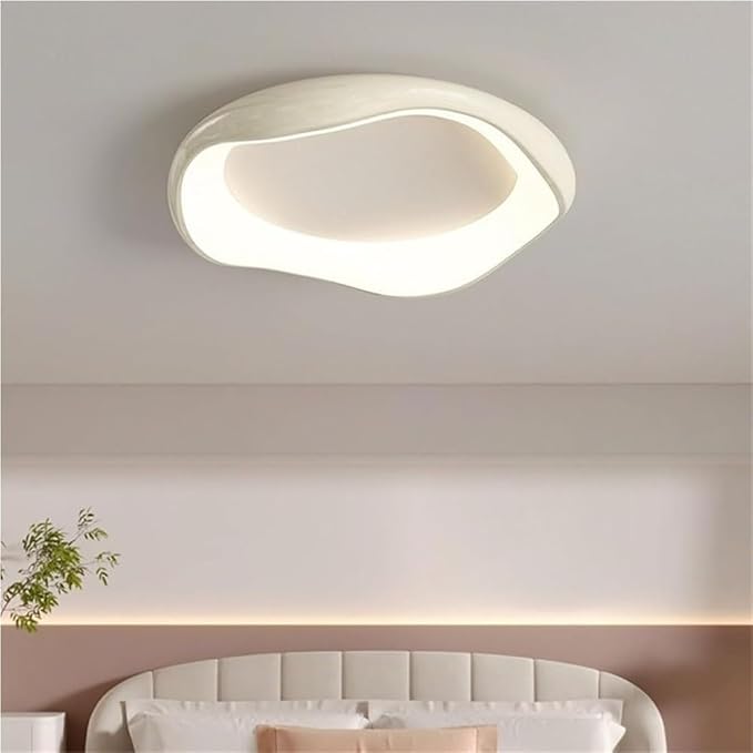 KISAD Nordic Modern and Minimalism Irregular Ceiling Lights Acrylic Shade Semi Flush Mount Ceiling Lamp Iron Body Three-Color Mode Ceiling Light Fixture White Or Black for Bedroom(White,52cm/20.4in)
