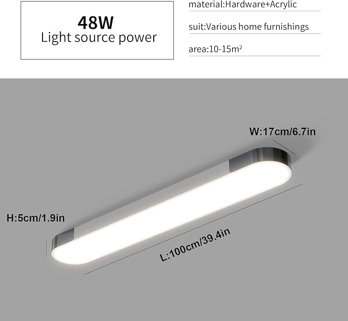 Qcyuui Dimmable LED Ceiling Light Modern Acrylic Linear LED Ceiling Lamp 39.4in Semi Flush Mount Wraparound Shape Lighting Fixture with Remote Control for Kitchen Dining Room (48W/3000-6500K)