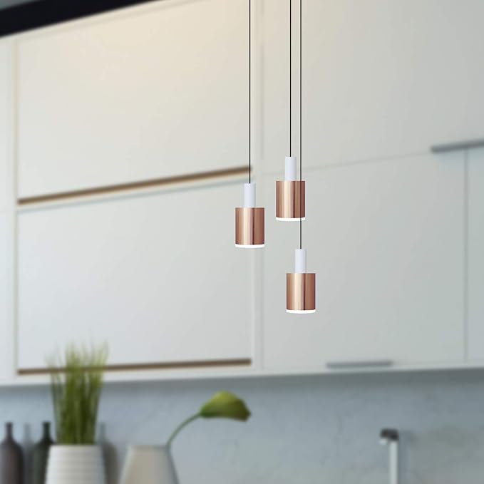 Virgo 3 Mini Pendant Lighting White-Copper - LED Hanging Light Fixture for Kitchen Island, Bar, Foyer - Cluster Pendants - Dimmable, Adjustable Wire, Lamp Bulb Included