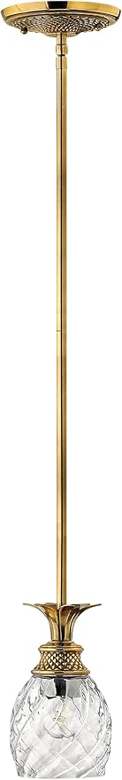 Hinkley Plantation One Light Pendant, Pineapple Motif, Clear Optic Glass Shade, Burnished Brass