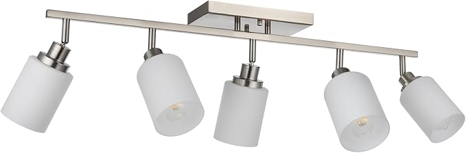 TODOLUZ 5-Lights Complete Track Lighting Kits in Brushed Nickel, Modern Spotlight Ceiling Lighting with Opal White Glass, E26 Bulb Base