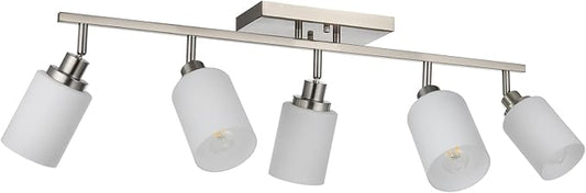 TODOLUZ 5-Lights Complete Track Lighting Kits in Brushed Nickel, Modern Spotlight Ceiling Lighting with Opal White Glass, E26 Bulb Base