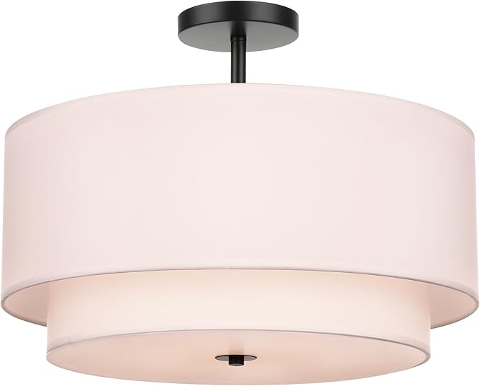 FRIDEKO HOME Ceiling Light Fixture-17.7 inch Light Fixtures Ceiling Mount with 2-Layer Fabric Shade Drum Lights for Living Room Kitchen Foyer Hallway