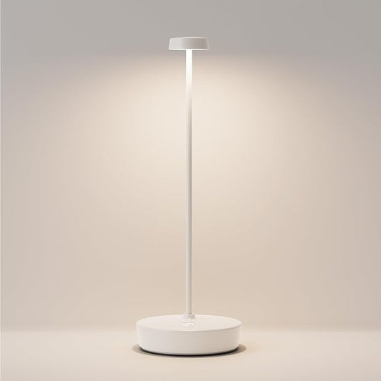 Cordless LED Table Lamp，Rechargeable Battery Desk Lamps, 3 Color Stepless Dimmable Metal Battery Table Lamps, Portable Waterproof Table Light for Restaurants/Bedroom/Bar (White)