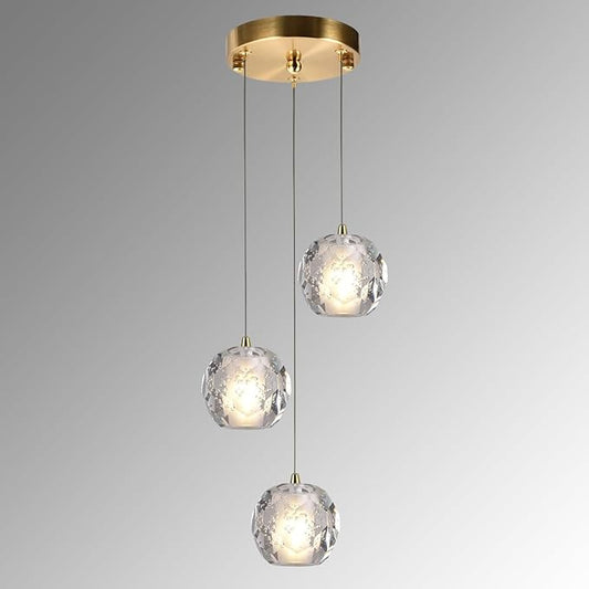 3 Lights Pendant Lighting, Bubble Crystal Pendant Light Fixture Brushed Brass for Dining Room, Modern Cluster Pendant Island Hanging Light for Kitchen