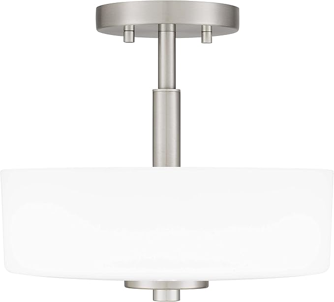 Tawson Abra 2-Light Semi Flush Mount Light with Etched Glass in Drump Shade Brushed Finish for Hallway, Entryway, Passway, Dining Room, Bedroom, Garage, Kitchen Island, Balcony
