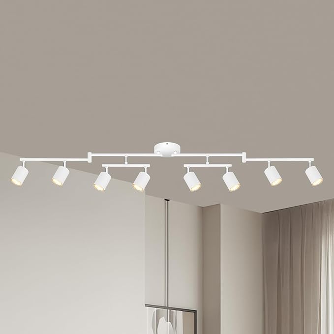 AUQUEE 8 Light Track Lighting Fixtures Ceiling, Matte White Kichen Track Lighting Fixtures, Rotatable Light Heads, Adjustable Modern LED Track Lights for Kitchen/Hallway, No GU10 Bulb