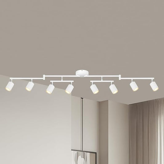 AUQUEE 8 Light Track Lighting Fixtures Ceiling, Matte White Kichen Track Lighting Fixtures, Rotatable Light Heads, Adjustable Modern LED Track Lights for Kitchen/Hallway, No GU10 Bulb