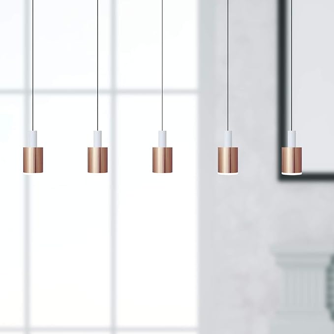 Virgo 5 Mini Pendant Lighting White-Copper - LED Hanging Light Fixture for Kitchen Island, Bar, Foyer - Cluster Pendants - Dimmable, Adjustable Wire, Lamp Bulb Included