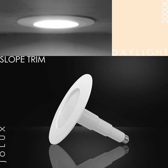 Jolux 24-Pack 5/6" Retrofit LED Recessed Lighting,12W=60W,5000K Daylight,800 Lumens,Dimmable Can Lights,Damp Rated,Simple Installation Adjustable Retrofit Downlight,ETL,E26 Base,Bevel Trim