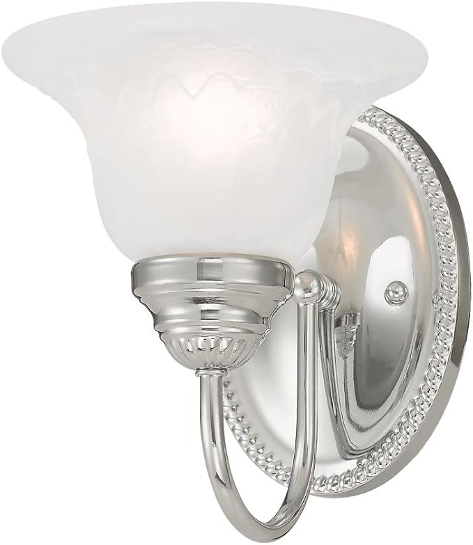 Livex Lighting 1531-02 Edgemont Single Light Wall Sconce Polished Brass with White Alabaster Glass, 7 x 8.75 x 8