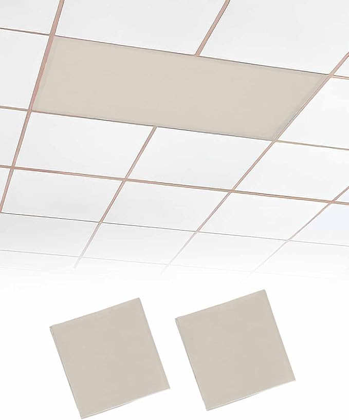 Magnetic Light Cover for Classroom Drop Ceiling,2 Pack 4x2 Ft Fluorescent Light Covers for Office Home Ceiling Light Beige Solid Color Lampshade