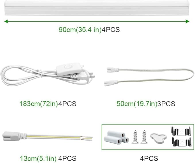 LightingWill LED T5 Integrated Fixture 3FT 14W 4000K Natural White, Linkable LED Shop Light, Under Cabinet & Ceiling Light, Corded Electric with Built-in On/Off Switch, 4-Pack for Garage, Kitchen