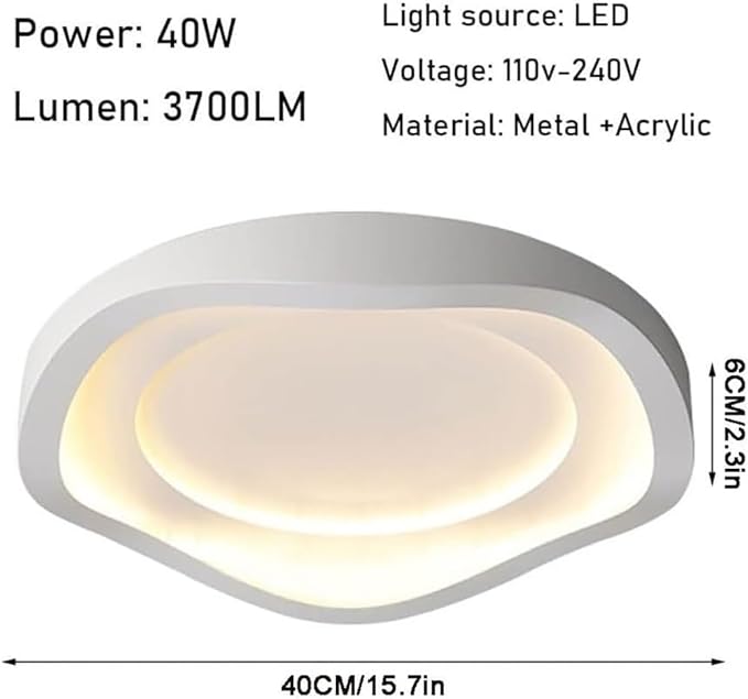 Modern Minimalist Ceiling Light Fixtures Ultra Thin Metal Acrylic Close to Ceiling Lights Nordic Dimmable Ceiling Lamps for Bedroom Kitchen Dining Room Living Room(40CM)