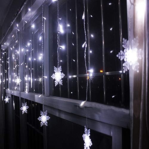 LED Curtain Lights,19ft/6M 96 LED Snowflake Curtain String Lights Plug-in Memory Window Curtain Lights with 8 Modes Decoration for Christmas, Wedding, Party,Wall, Home Decorations (White)