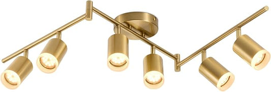Bojim 6 Light Gold Track Lighting Kit, Modern LED Track Lighting Fixtures Ceiling, Flexibly Rotatable LED Light Head with Acrylic Ring, Kitchen Ceiling Spot Light(GU10 Socket, Bulbs Not Included)