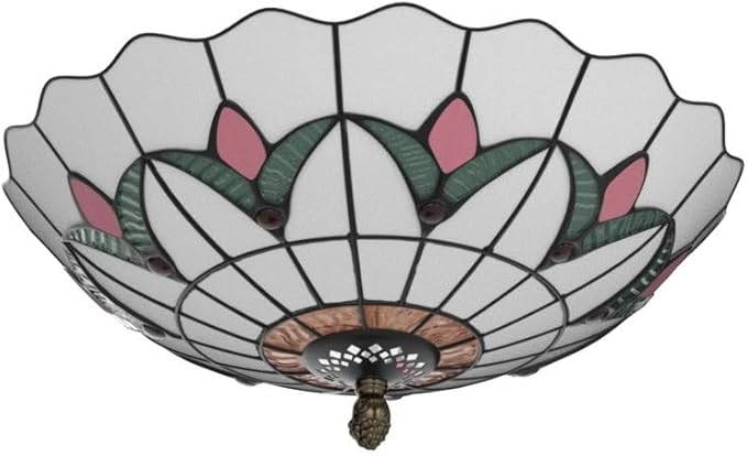 Tiffany Style Ceiling Light Vintage Stained Glass Flush Mount Ceiling Lighting Fixtures Lamps (12 Inch W)