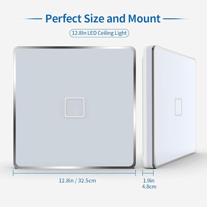 Airand Led Square Ceiling Light 24W 2050LM 12.8in Flush Mount Light Fixture Ceiling Lights Waterproofing No Flicker IP44 80Ra+ 5000K Cold White Led Light for Bedroom Kitchen Bathroom（Cold White）