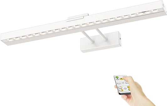 PESUTEN Picture Light Battery Operated, 16in Wireless Art Light for Paintings CCT Dimmable Recharging Battery Picture Light with Remote Control for Gallery Dartboard Art Bedroom Bathroom White