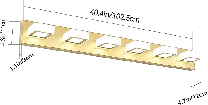 Ralbay Modern Gold Vanity Lights 6 Lights LED Modern Gold Vanity Lights Over Mirror Fixture Acrylic Gold Bathroom Vanity Wall Light (White Light 6000K)