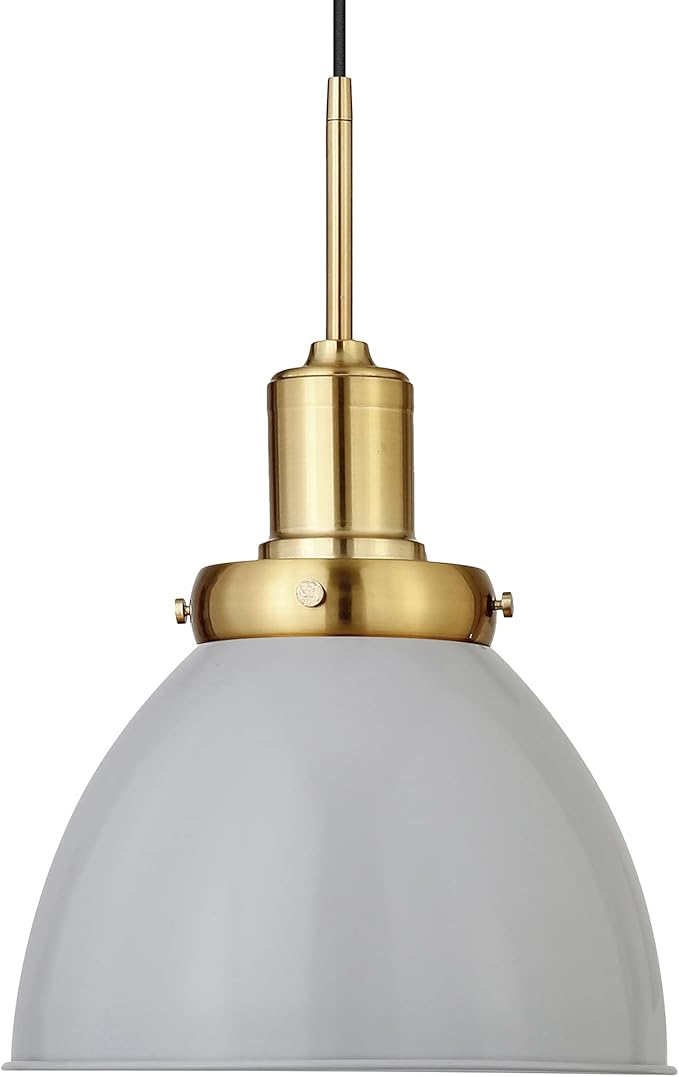Henn&Hart 12'' Industrial Dimmable Pendant Light Fixture with Flat Gray Metal Dome Shade and 8' Adjustable Cord for Kitchen Island, Dining Room or Game Room, Flat Gray/Gold