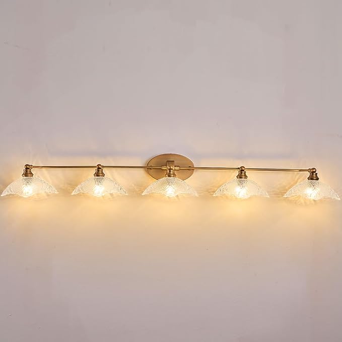 58.65-inch Bathroom Vanity Light, 5-Light Brass Vanity Light, European Classic Luxury Bathroom Mirror Light, E12 Sockets