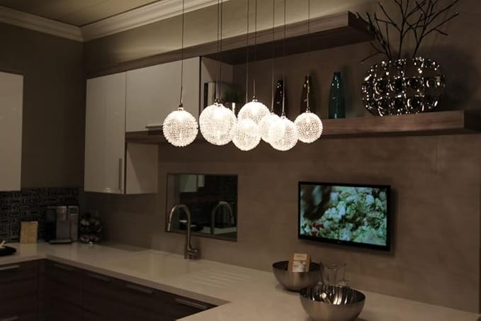 ET2 E20112-24 Starburst Unique Mini Clear Glass Globe Pendant Ceiling Lighting, 37-Light Xenon 370 Watts, 53" H x 33" W, Satin Nickel and Polished Chrome